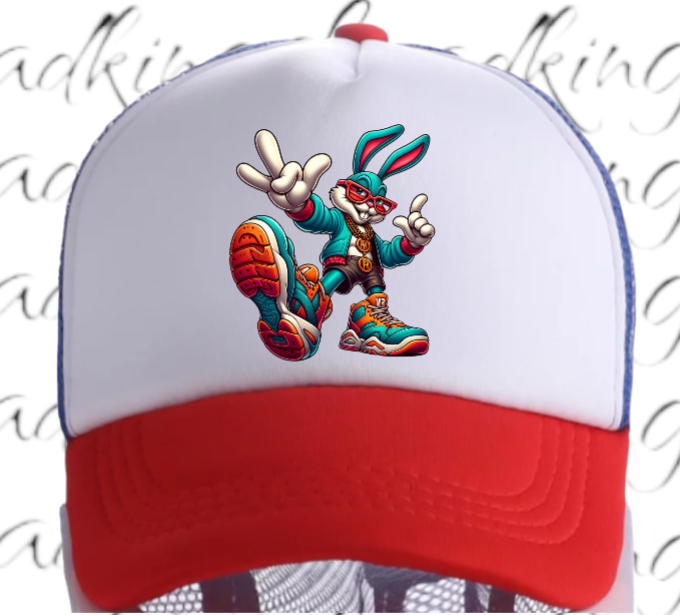 Gangster Bunny Hat Adjustable Snapback Trucker Hat Bunny Wearing Sneaker Shoes