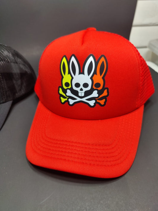 Bunny Hat Skull Hat Adjustable Snapback Trucker Outdoors Hat 3 Skull Bunnies Red
