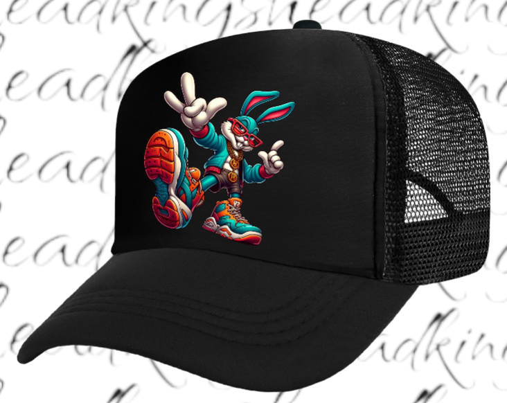Gangster Bunny Hat Adjustable Snapback Trucker Hat Bunny Wearing Sneaker Shoes