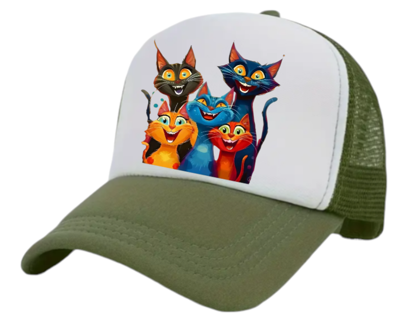 Cat Hat Adjustable Snapback Trucker Hat Smiling Cute Cat Family Cat Lovers Hat
