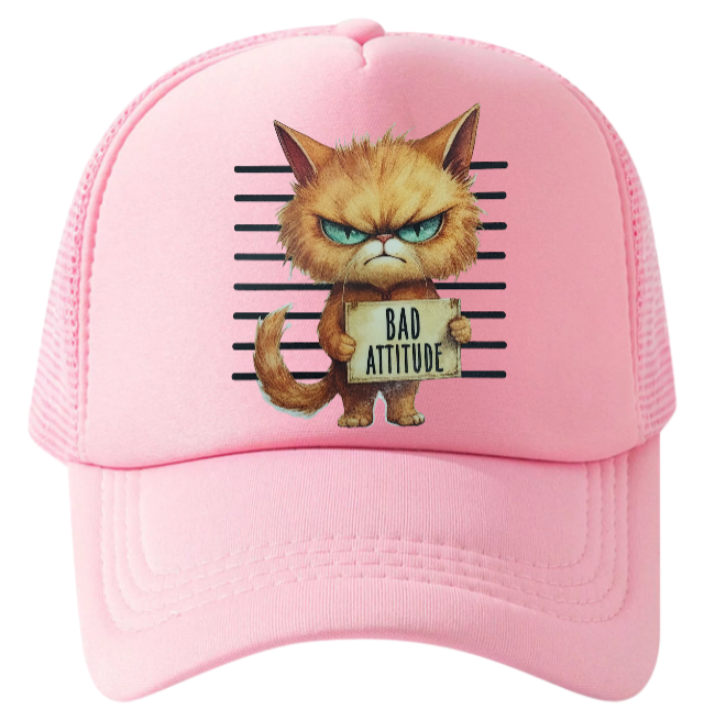 Cat Hat Adjustable Snapback Trucker Hat Bad Attitude Moody Angry Naughty Cat