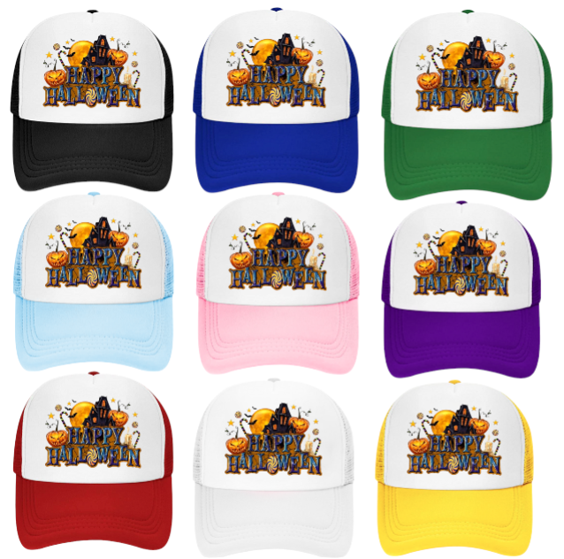 Black Pumpkin Hat Adjustable Snapback Trucker Hat Burning Scary Pumpkin Head
