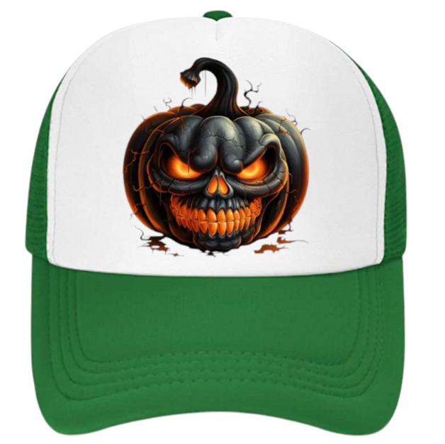Black Pumpkin Hat Adjustable Snapback Trucker Hat Burning Scary Pumpkin Head
