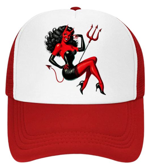 Cute Devil Hat Adjustable Snapback Trucker Hat Beautiful Cute Devil Lady in Red