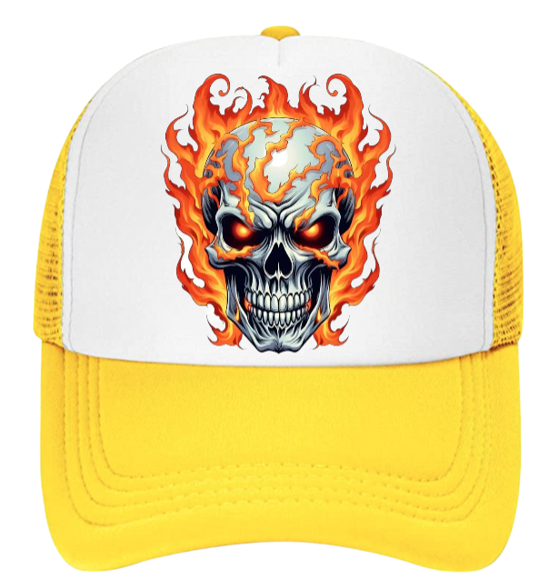 Burning Skull Hat Adjustable Snapback Trucker Hat Burning Skull Fire Skull Hat