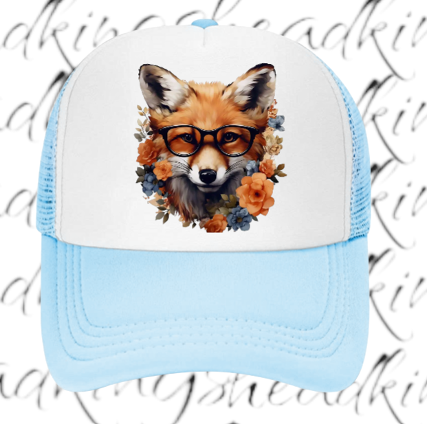 Cute Fox Hat Adjustable Snapback Trucker Hat Anime Fox Wearing Reading Glasses