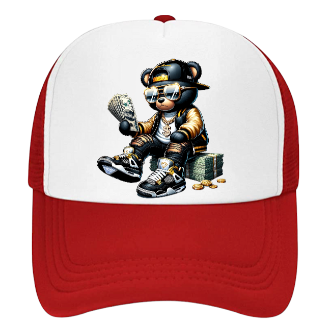 Dollars Hat Adjustable Snapback Trucker Hat Gangster Bear Counting Money Dollars