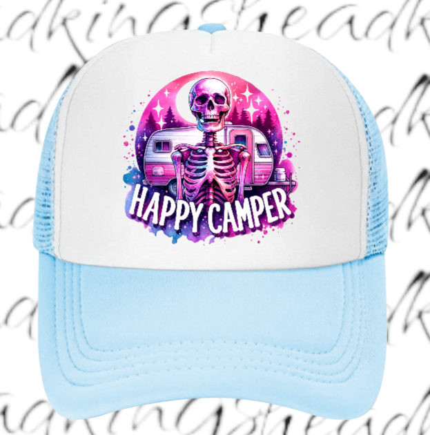Camping Hat Adjustable Snapback Trucker Hat Happy Camper Outdoors Summer Hat