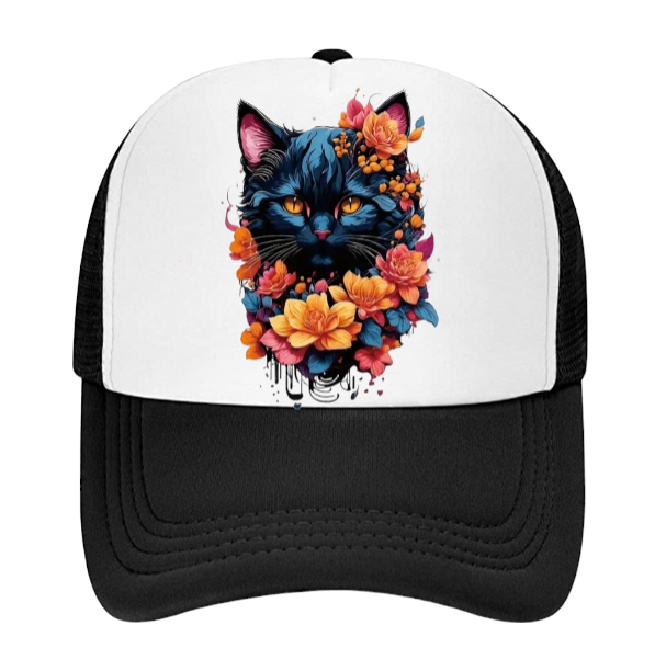 Angel Cat Hat Adjustable Snapback Trucker Hat Cute Black Cat With Wings Floral