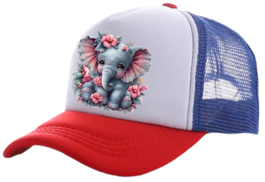 Anime Elephant Adjustable Snapback Trucker Hat Cute Elephant Colorful Funny Hat