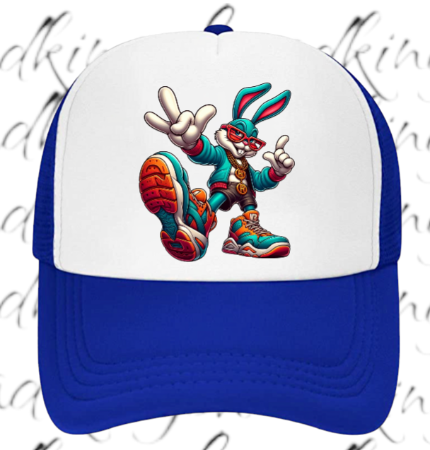 Gangster Bunny Hat Adjustable Snapback Trucker Hat Bunny Wearing Sneaker Shoes