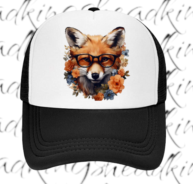 Cute Fox Hat Adjustable Snapback Trucker Hat Anime Fox Wearing Reading Glasses