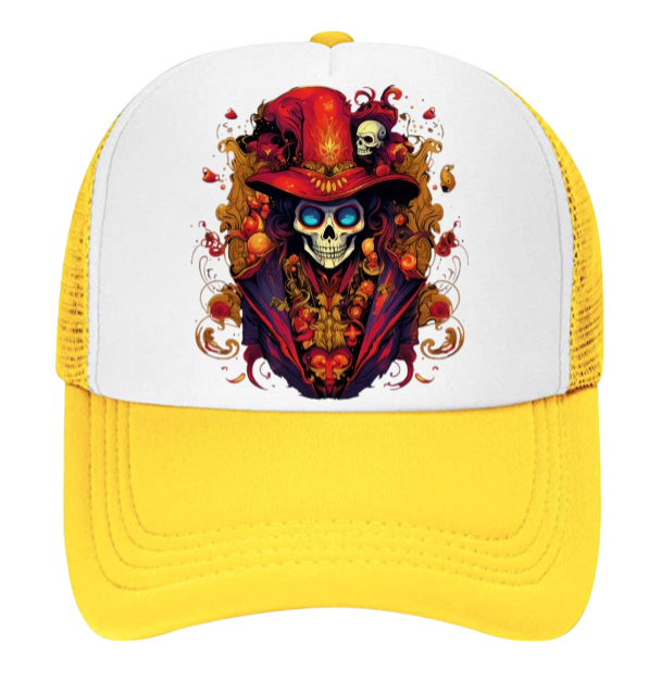 Skull Baseball Hat Colorful Dressed Trucker Hat Adjustable Snapback Unisex Hat