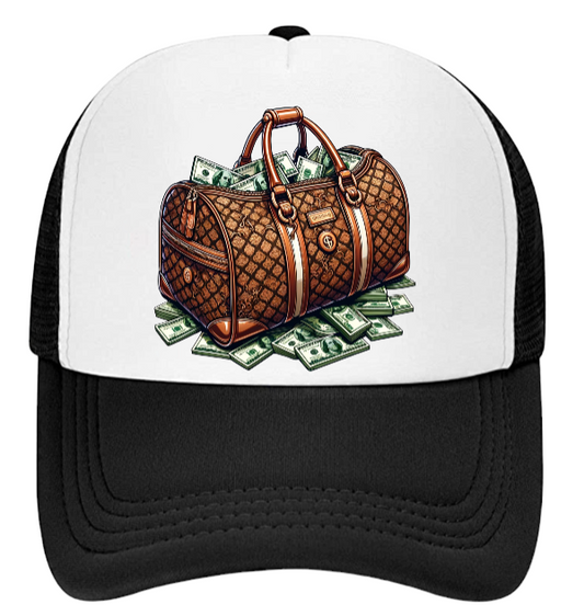 Dollars Hat Adjustable Snapback Trucker Hat Hustle Grind Riches Money Bags Hat