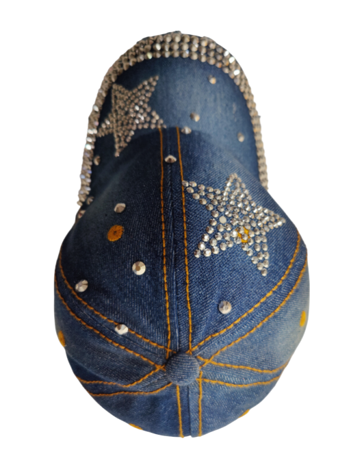 Star Hat Embroidered Adjustable Baseball Hat Crystals Star Denim Jeans Style Hat