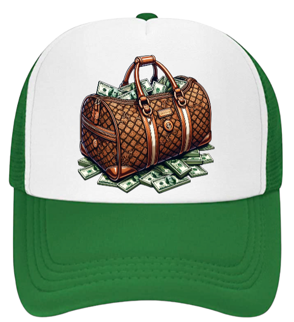 Dollars Hat Adjustable Snapback Trucker Hat Hustle Grind Riches Money Bags Hat