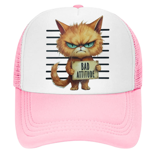 Cat Hat Adjustable Snapback Trucker Hat Bad Attitude Moody Angry Naughty Cat
