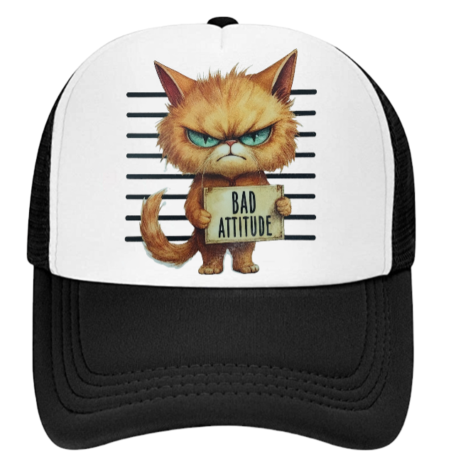 Cat Hat Adjustable Snapback Trucker Hat Bad Attitude Moody Angry Naughty Cat