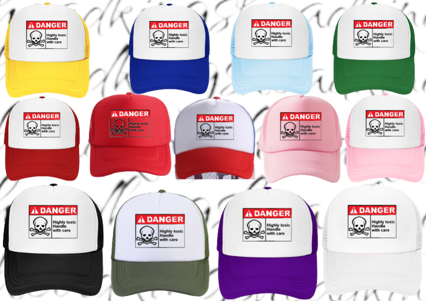 Funny Hat Adjustable Trucker Hat Safety Hat Danger Warning Sign Hat Toxic Love