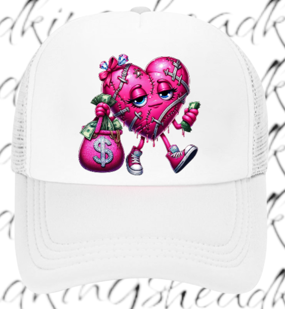 Dollars Hat Adjustable Snapback Trucker Hat Wounded Heart Holding Money Dollars