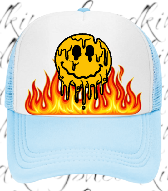 Burning Flame Hat Burning Dripping Face Hat Adjustable Snapback Trucker Hat Fire